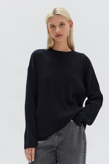  Wool Cashmere Rib Long Sleeve Top | Black