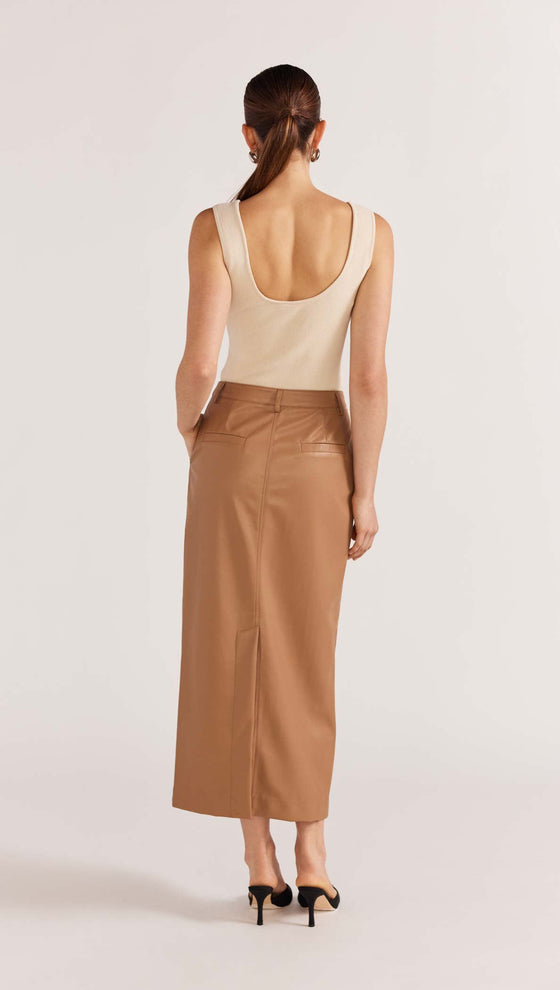 Cynthia PU Midi Skirt | Camel