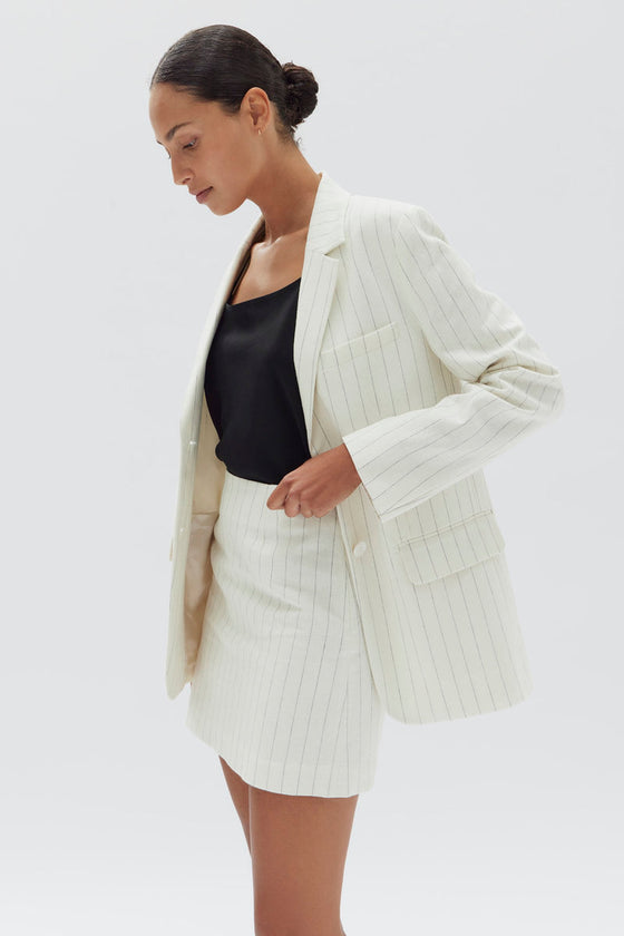Leila Linen Stripe Skirt | Cream Pinstripe