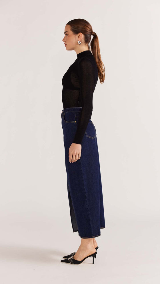 Vara Denim Midi Skirt | Indigo