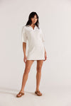 Kiana Stripe Knit Polo Dress | White/Beige