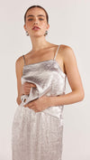 Aya Satin Midi Skirt | Silver