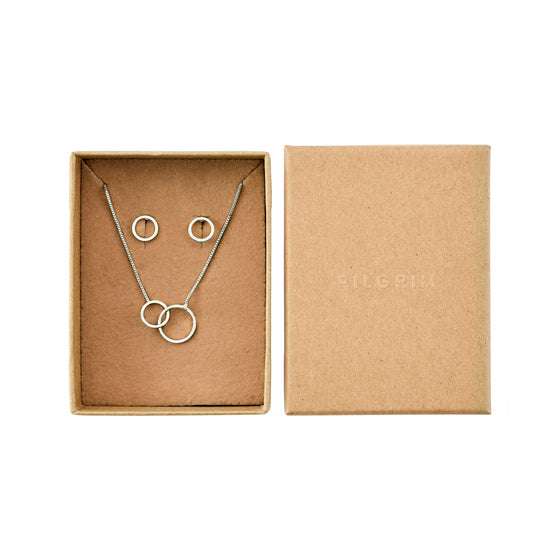 Viviane recycled gift set necklace & ear studs - silver-plated