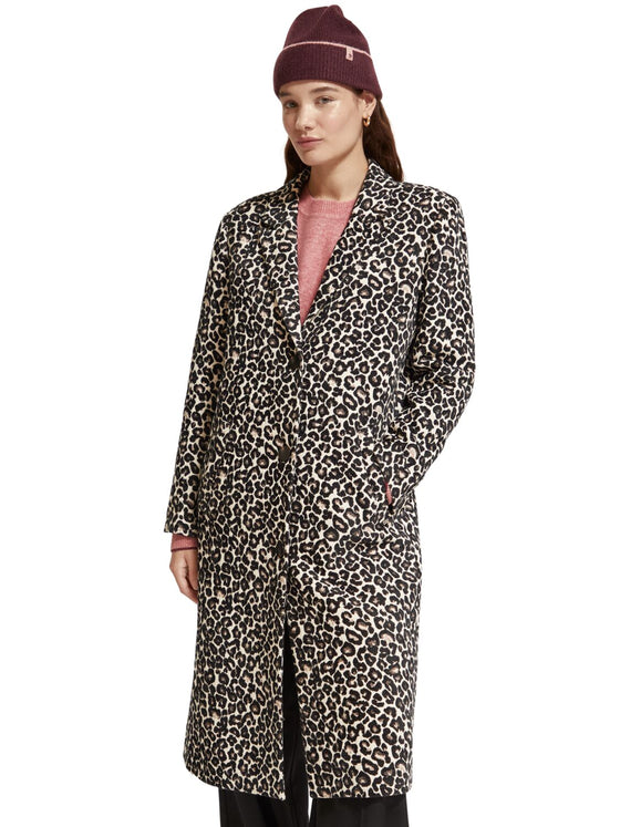 Leopard Single Breasted Coat | Leopard Jacquard