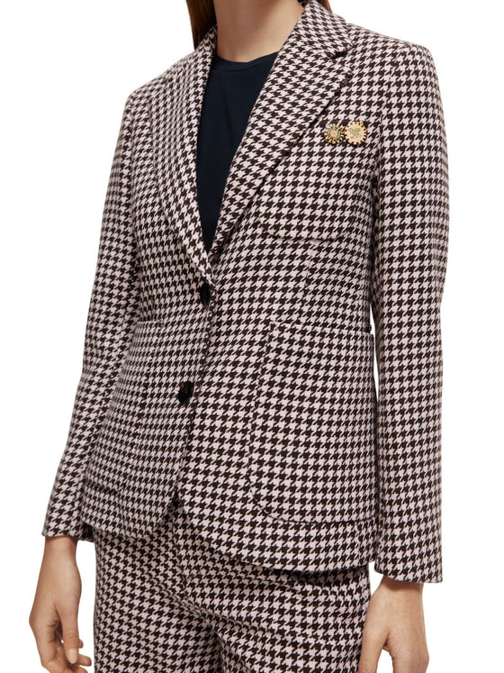 Houndstooth Single Breasted Blazer | Pink Cloud