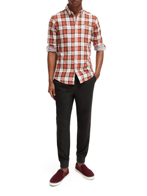 Flannel Check Shirt with Sleeve Roll | Blue Red Check