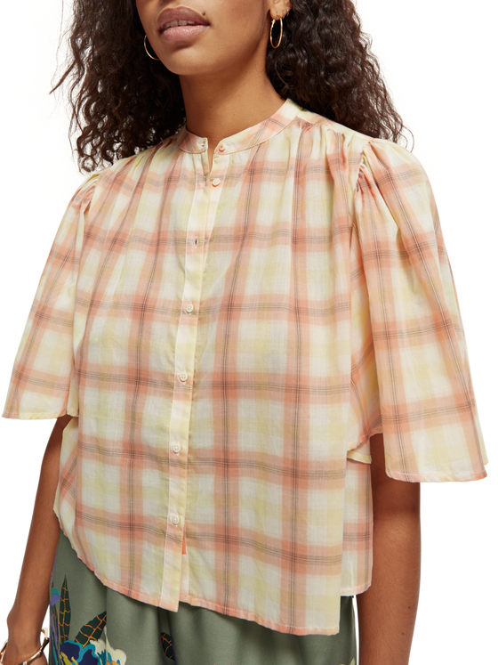 Plaid flutter sleeve Shirt | Shadow Plaid