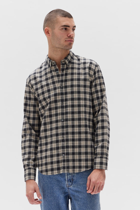 Brushed Flannel Check Shirt - Navy Check