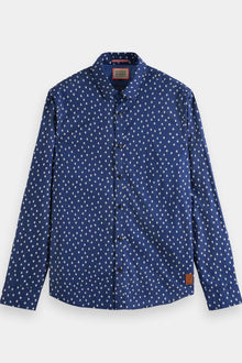  Slim-Fit Allover Printed Poplin Shirt - Blue