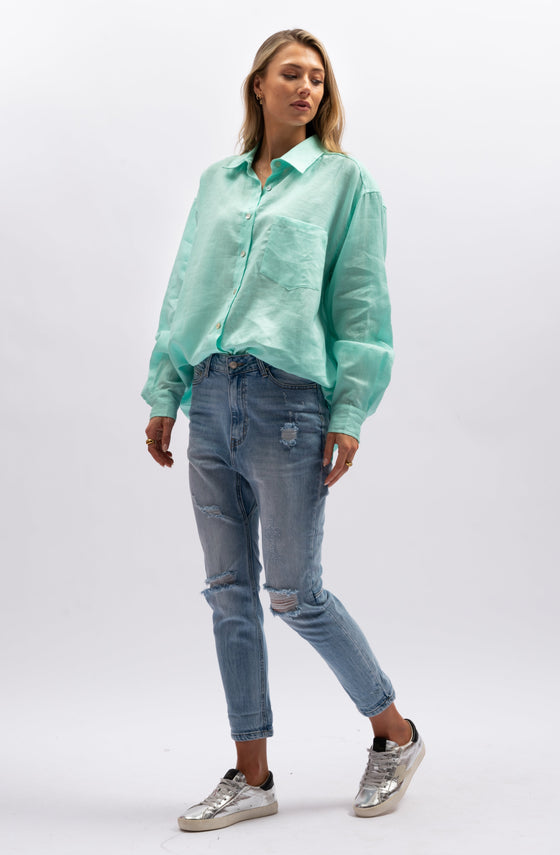The Sheer Ramie Shirt - Turquoise
