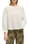 Tie Front Easy Volume Dobby Blouse | White