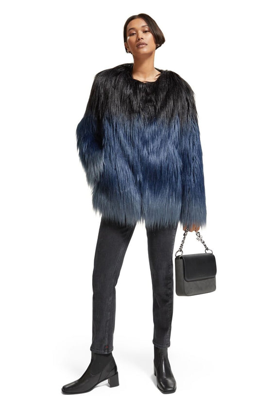 Gradient Faux Fur Jacket | Dusty Blue