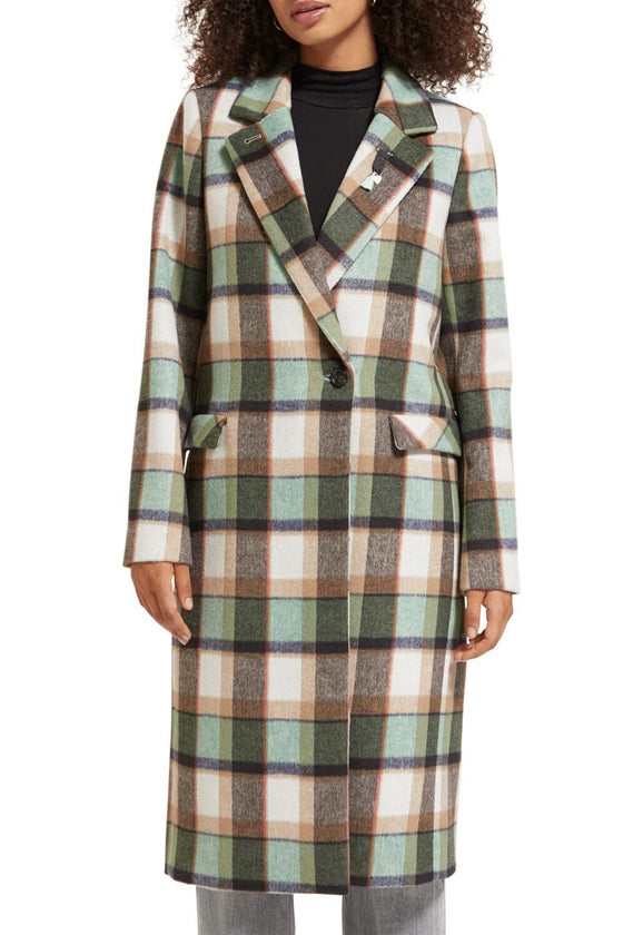 Green Check Single Breasted Coat | Frozen Mint Check