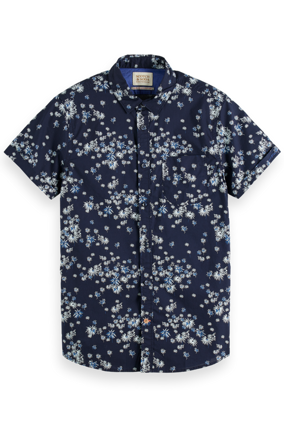 Printed Short Sleeve Poplin Shirt | Blue Fireworks