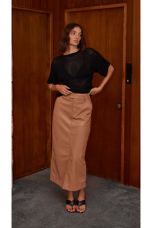  Cynthia PU Midi Skirt | Camel