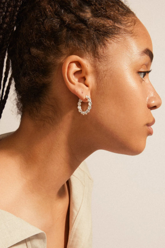 Annika Recycled Robe Chain Hoop Earrings - Silver