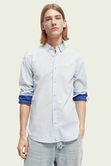  Mens Slim-Fit Contrast Trimmed Poplin - Blue