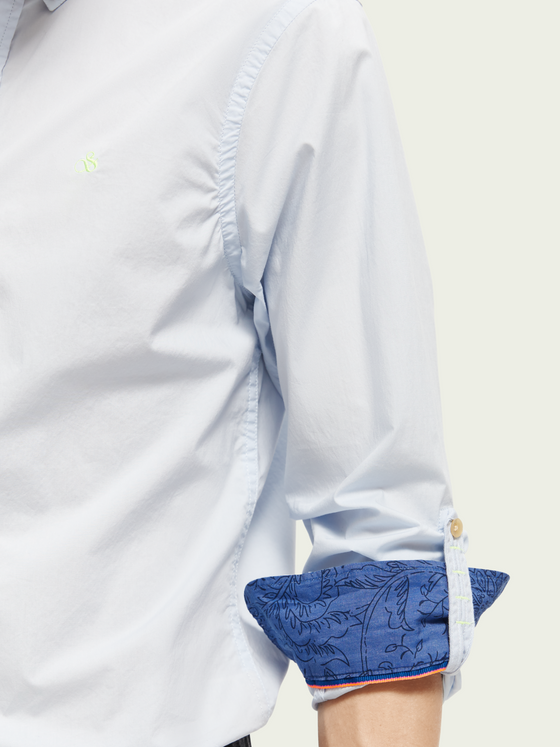 Mens Slim-Fit Contrast Trimmed Poplin - Blue